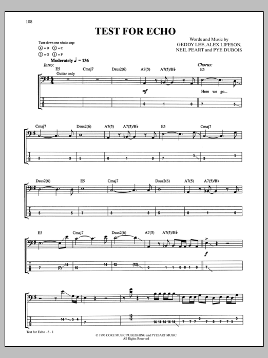 Rush Test For Echo Sheet Music Notes & Chords for Guitar Tab - Download or Print PDF