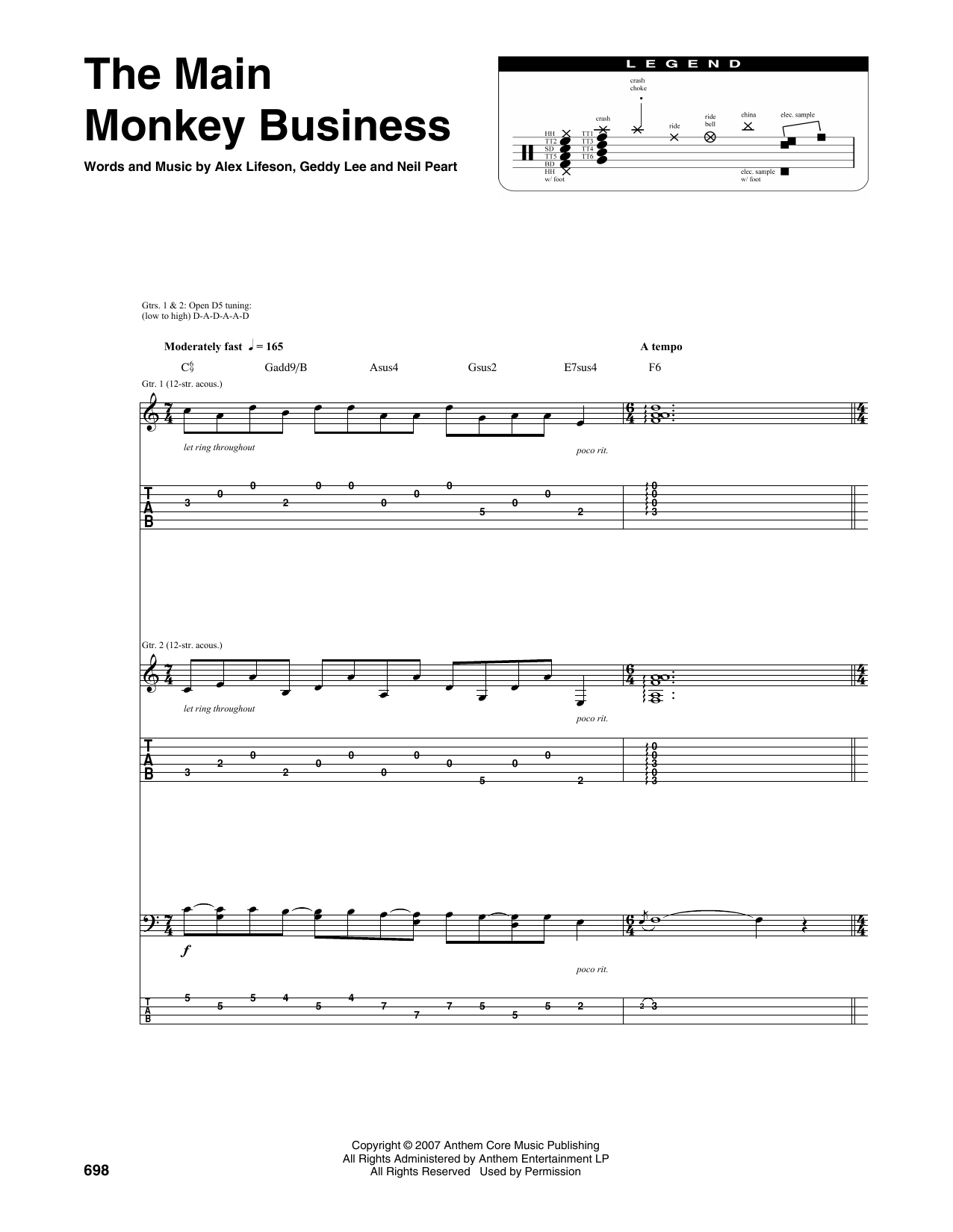 Rush The Main Monkey Business Sheet Music Notes & Chords for Transcribed Score - Download or Print PDF