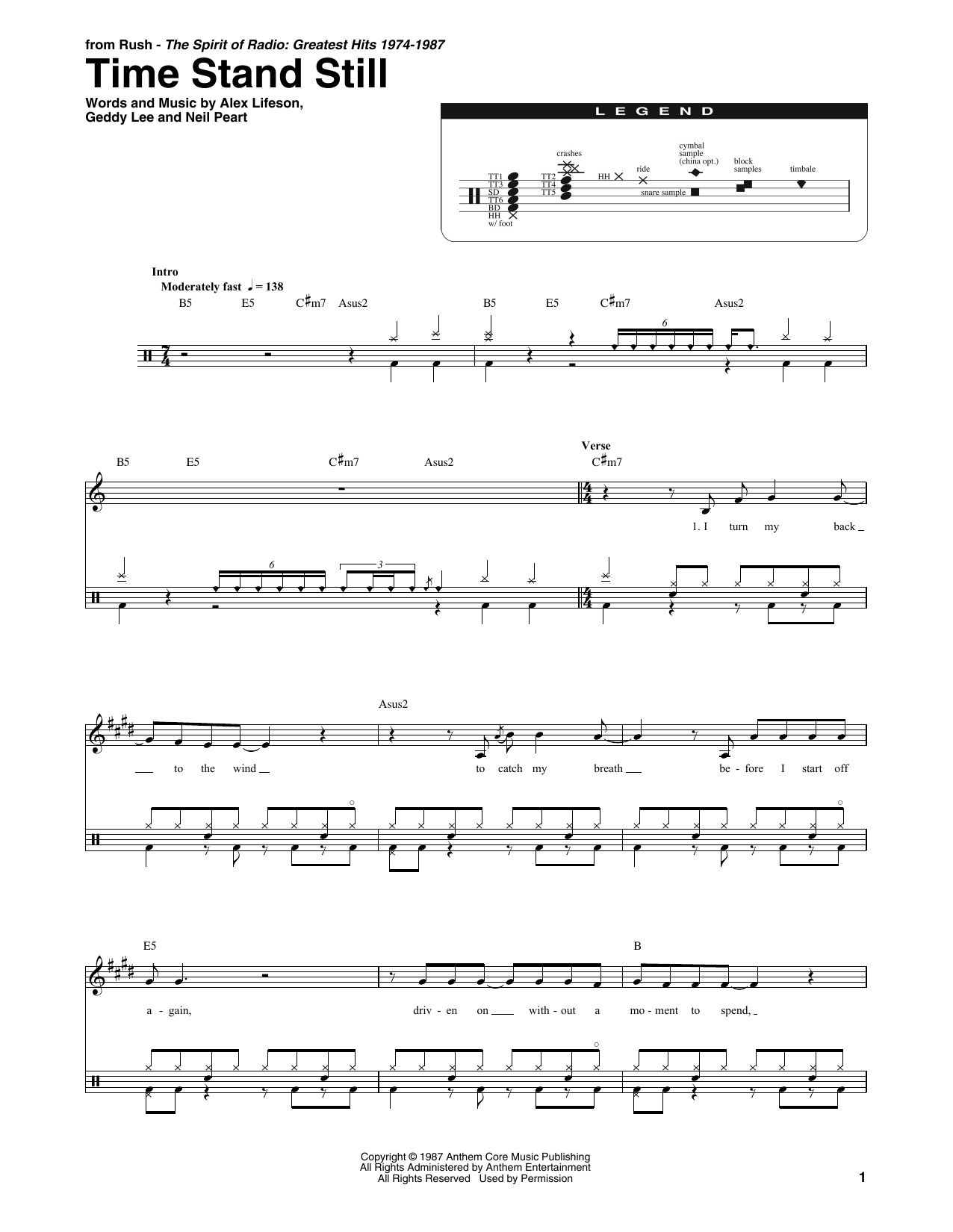 Rush Time Stand Still Sheet Music Notes & Chords for Drums Transcription - Download or Print PDF