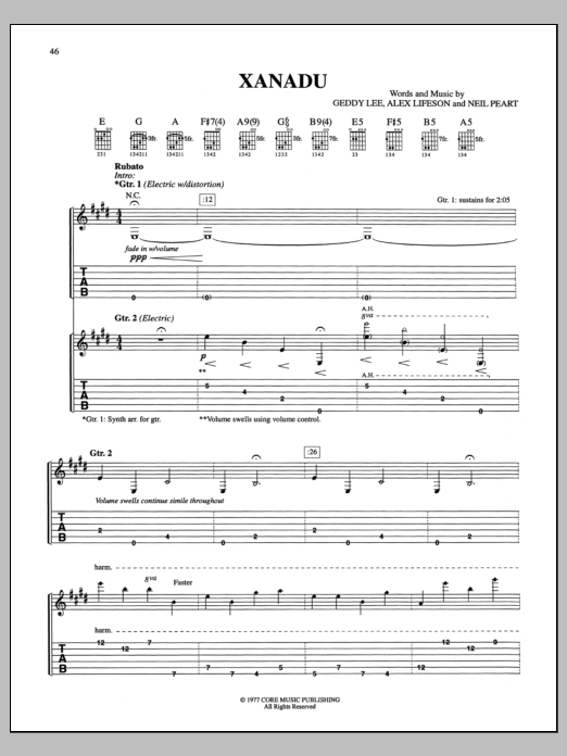 Rush Xanadu Sheet Music Notes & Chords for Bass Guitar Tab - Download or Print PDF