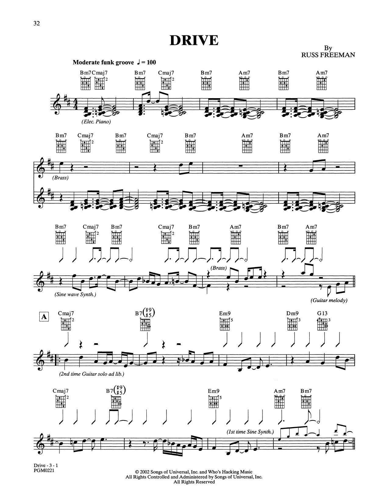 Russ Freeman Drive Sheet Music Notes & Chords for Solo Guitar - Download or Print PDF