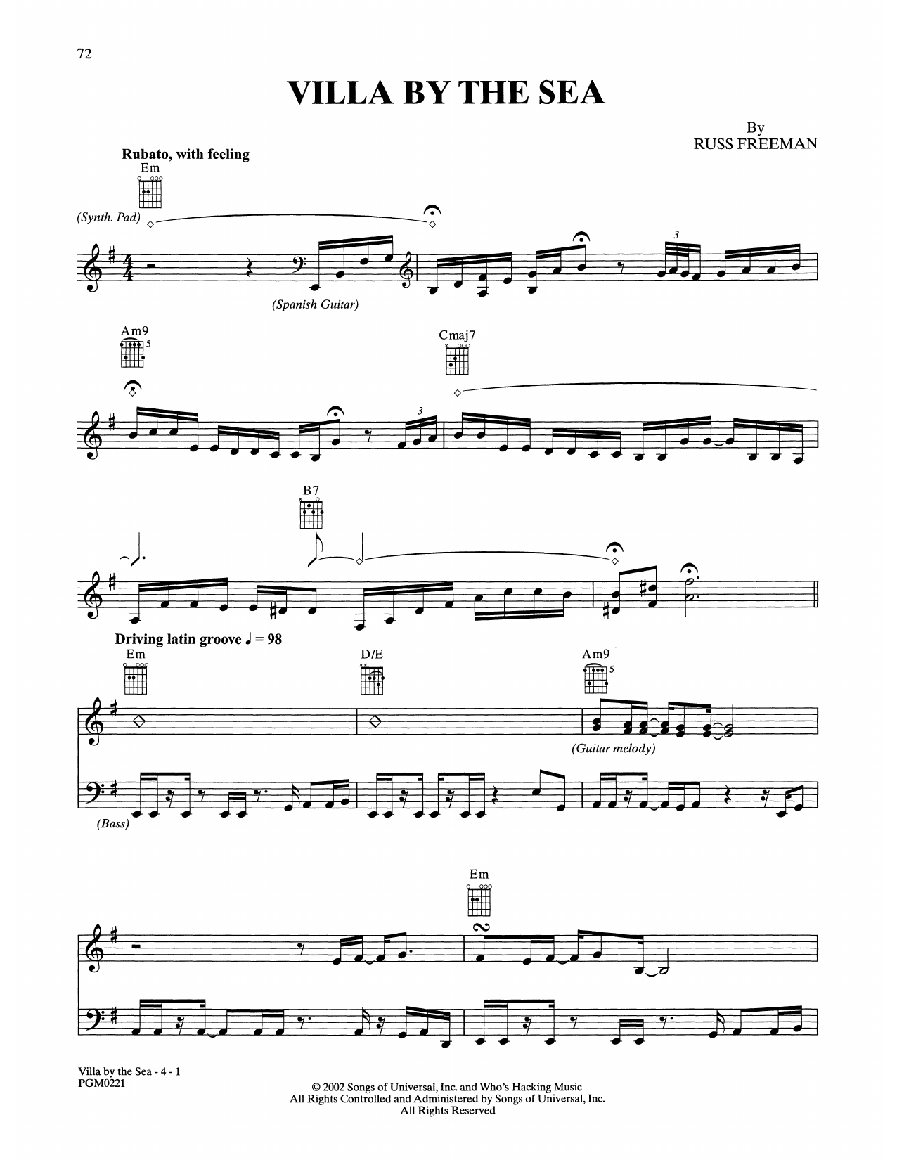 Russ Freeman Villa By The Sea Sheet Music Notes & Chords for Solo Guitar - Download or Print PDF