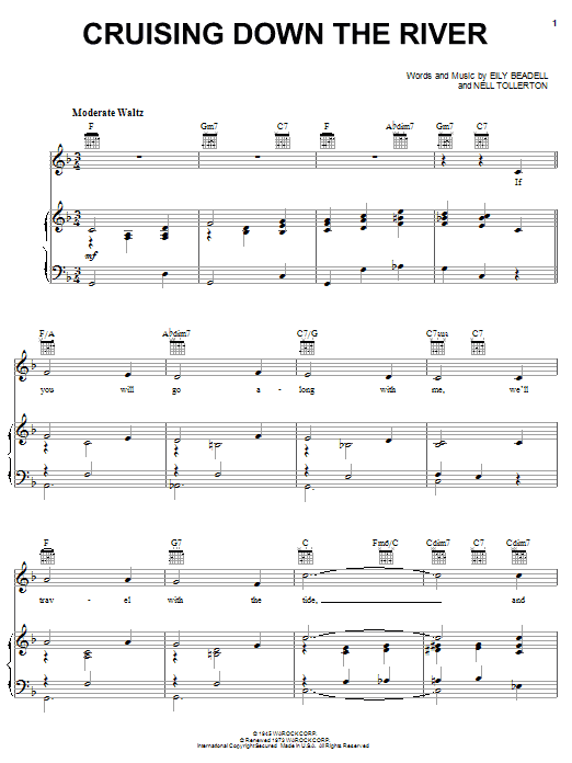 Russ Morgan Cruising Down The River Sheet Music Notes & Chords for Piano, Vocal & Guitar (Right-Hand Melody) - Download or Print PDF