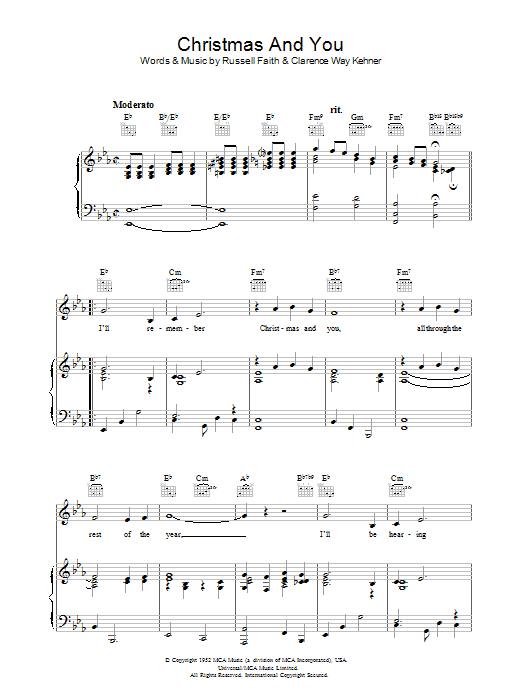 Russell Faith Christmas And You Sheet Music Notes & Chords for Piano, Vocal & Guitar (Right-Hand Melody) - Download or Print PDF