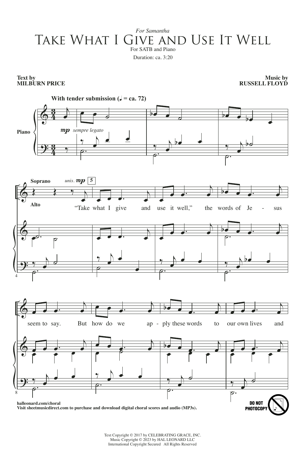 Russell Floyd Take What I Give And Use It Well Sheet Music Notes & Chords for SATB Choir - Download or Print PDF