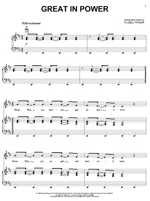 Russell Fragar Great In Power Sheet Music Notes & Chords for Piano, Vocal & Guitar (Right-Hand Melody) - Download or Print PDF Russell Fragar Great In Power Sheet Music Notes & Chords for Piano, Vocal & Guitar (Right-Hand Melody) - Download or Print PDF