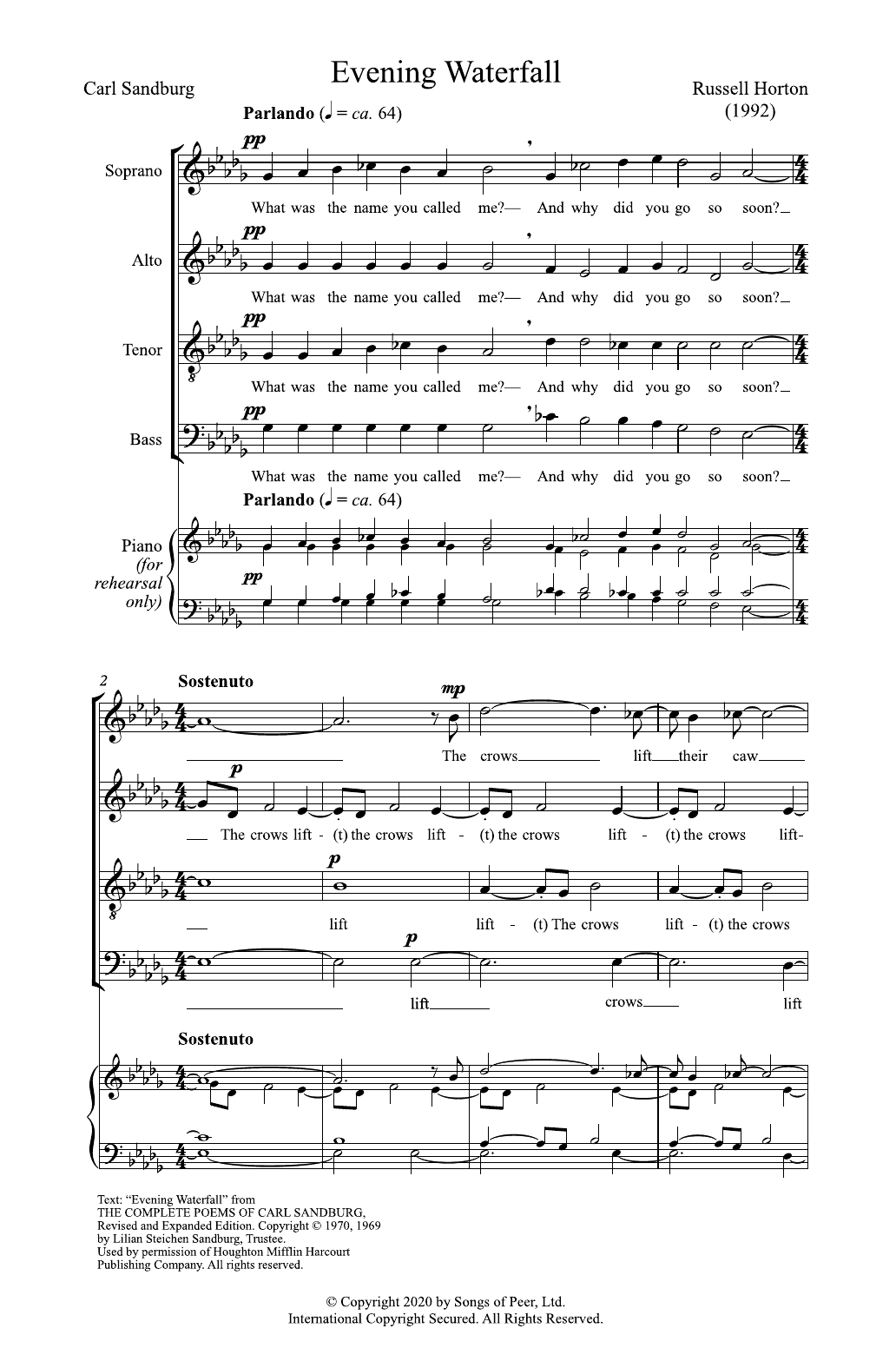Russell Horton Evening Waterfall Sheet Music Notes & Chords for SATB Choir - Download or Print PDF