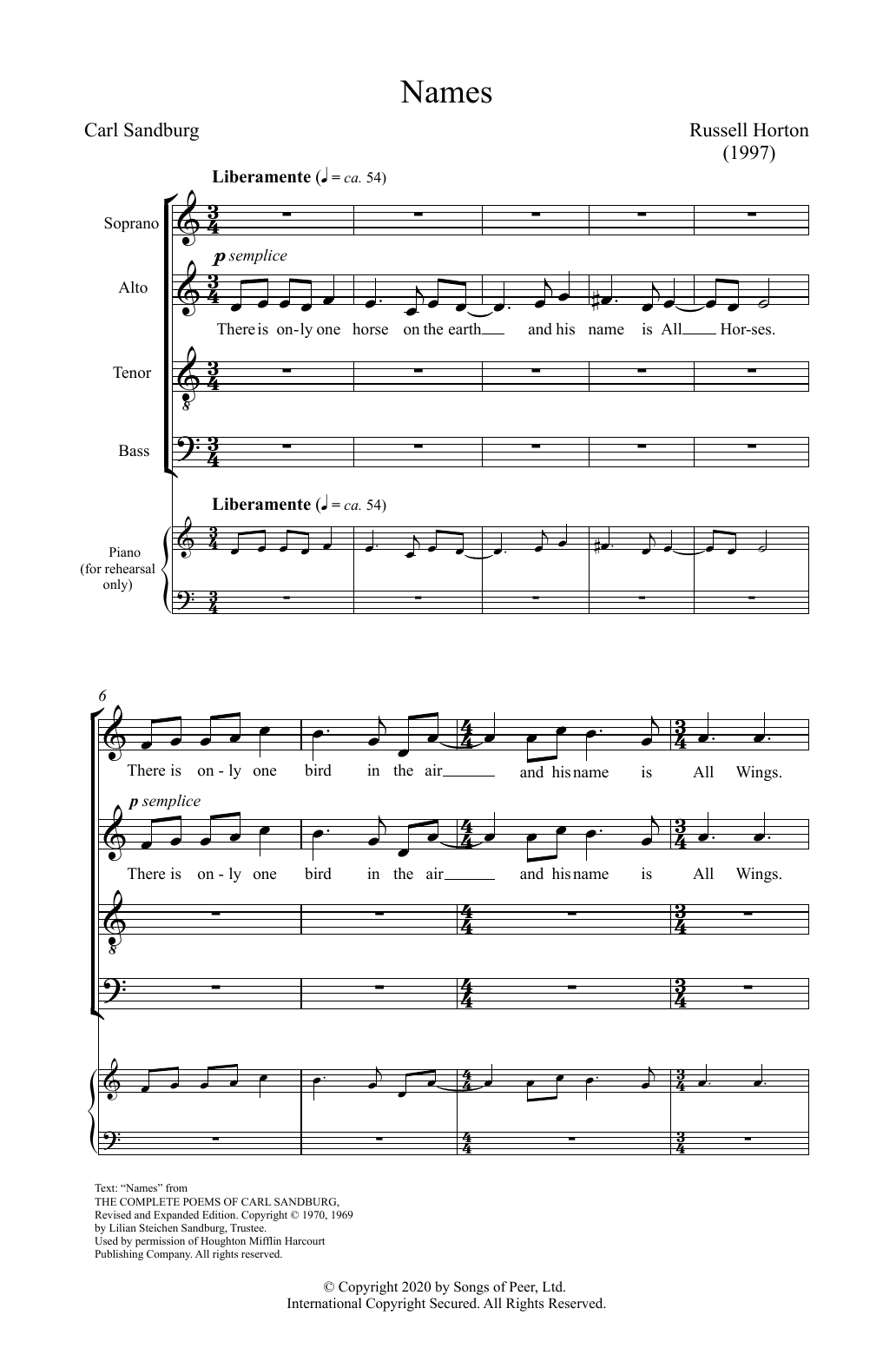 Russell Horton Names Sheet Music Notes & Chords for SATB Choir - Download or Print PDF