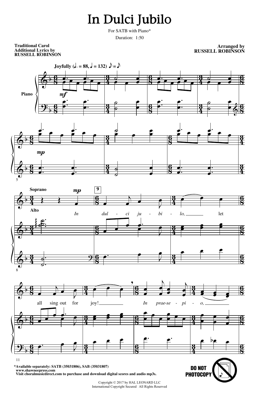 Russell Robinson In Dulci Jubilo Sheet Music Notes & Chords for SATB - Download or Print PDF