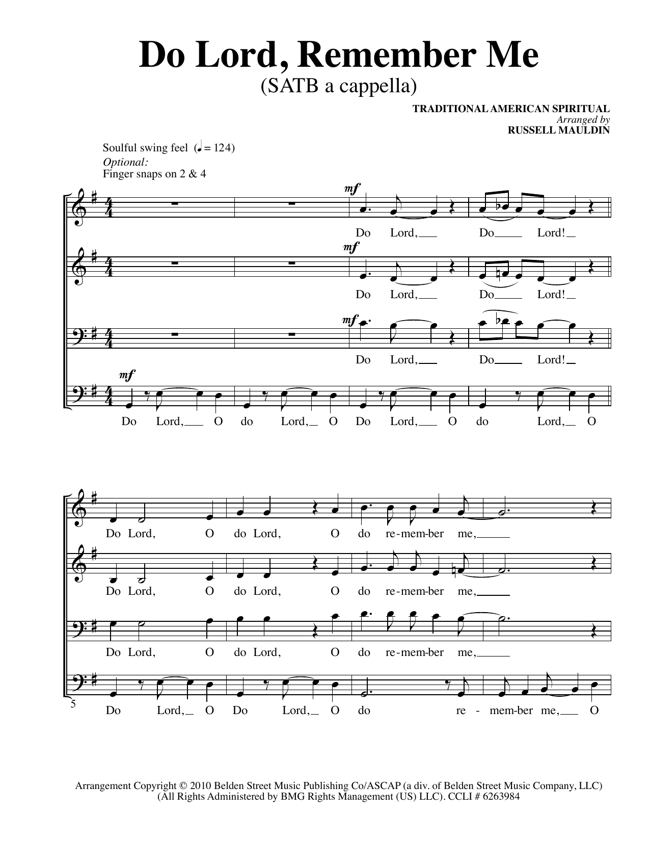 Russell Mauldin Do Lord, Remember Me Sheet Music Notes & Chords for SATB - Download or Print PDF