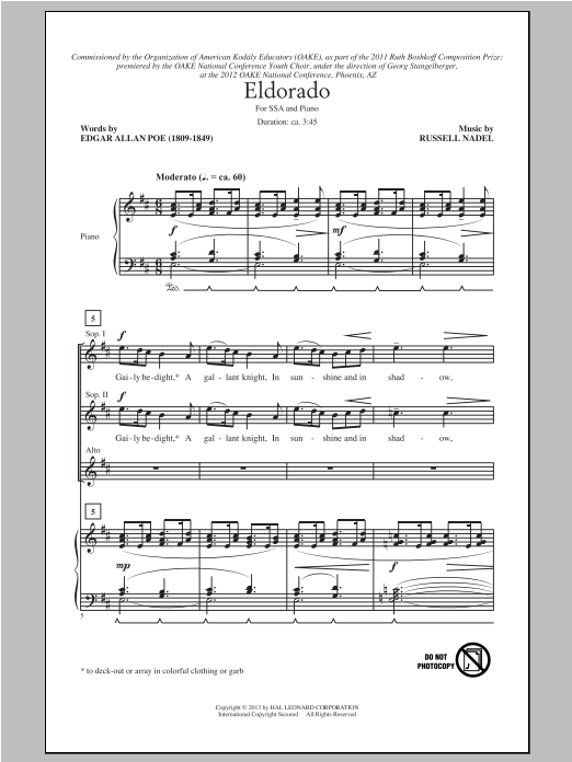 Russell Nadel Eldorado Sheet Music Notes & Chords for SSA - Download or Print PDF