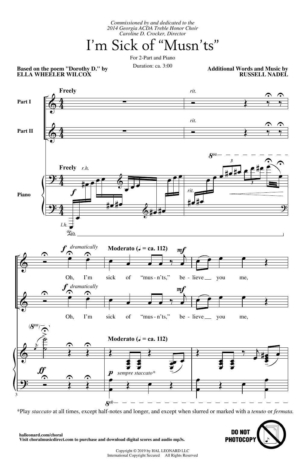 Russell Nadel I'm Sick Of Mustn'ts Sheet Music Notes & Chords for 2-Part Choir - Download or Print PDF