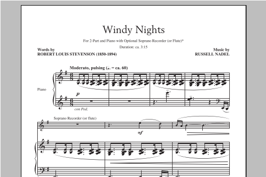 Russell Nadel Windy Nights Sheet Music Notes & Chords for 2-Part Choir - Download or Print PDF