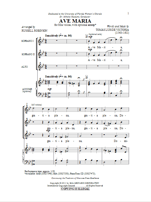 Russell Robinson Ave Maria Sheet Music Notes & Chords for SAB - Download or Print PDF