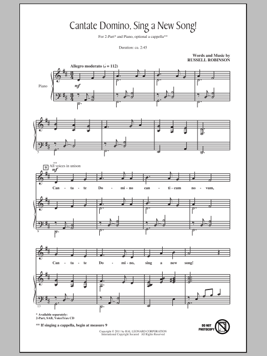 Russell Robinson Cantate Domino, Sing A New Song! Sheet Music Notes & Chords for SAB - Download or Print PDF