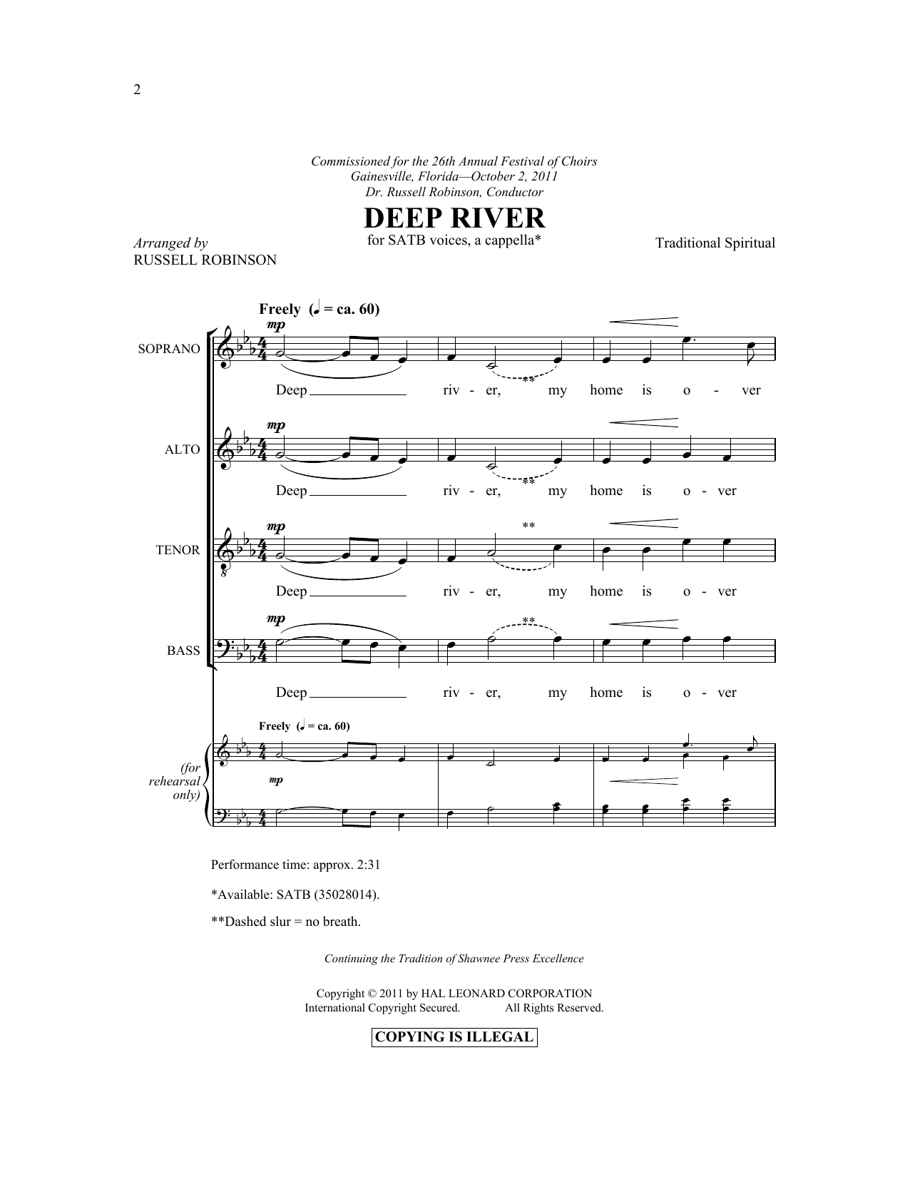 Russell Robinson Deep River Sheet Music Notes & Chords for SATB - Download or Print PDF