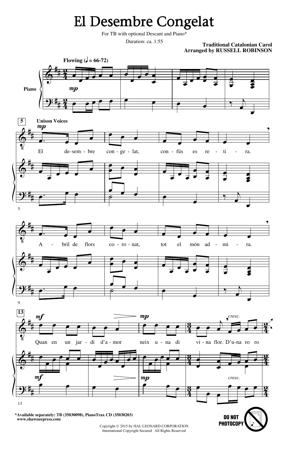 Russell Robinson El Desembre Congelat Sheet Music Notes & Chords for TB - Download or Print PDF