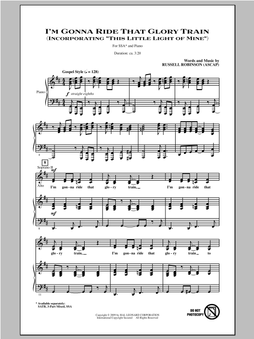 Russell Robinson I'm Gonna Ride That Glory Train Sheet Music Notes & Chords for SSA - Download or Print PDF