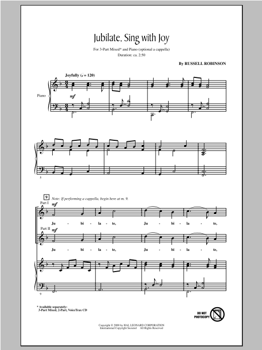 Russell Robinson Jubilate, Sing With Joy Sheet Music Notes & Chords for 3-Part Mixed - Download or Print PDF