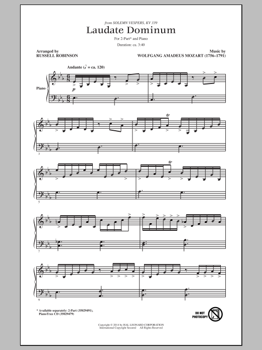 Russell Robinson Laudate Dominum Sheet Music Notes & Chords for 2-Part Choir - Download or Print PDF