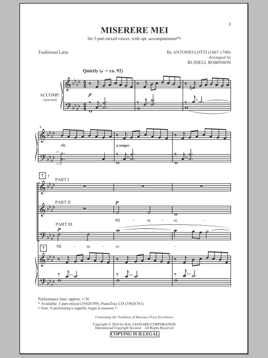 Russell Robinson Miserere Mei Sheet Music Notes & Chords for 3-Part Mixed - Download or Print PDF