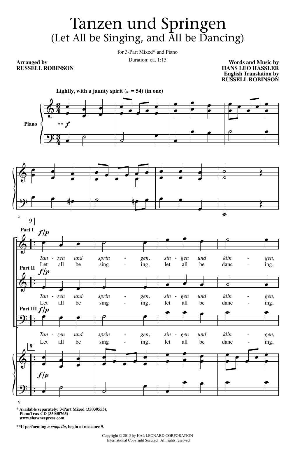 Russell Robinson Tanzen Und Springen Sheet Music Notes & Chords for 3-Part Mixed - Download or Print PDF