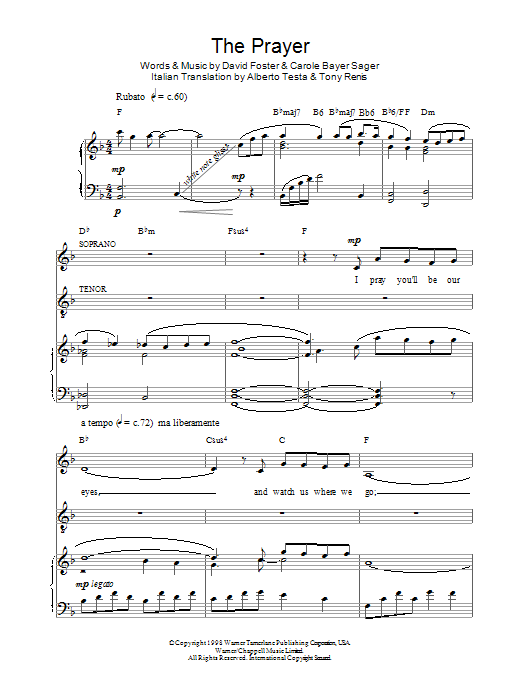 Russell Watson & Lulu The Prayer Sheet Music Notes & Chords for Piano, Vocal & Guitar - Download or Print PDF