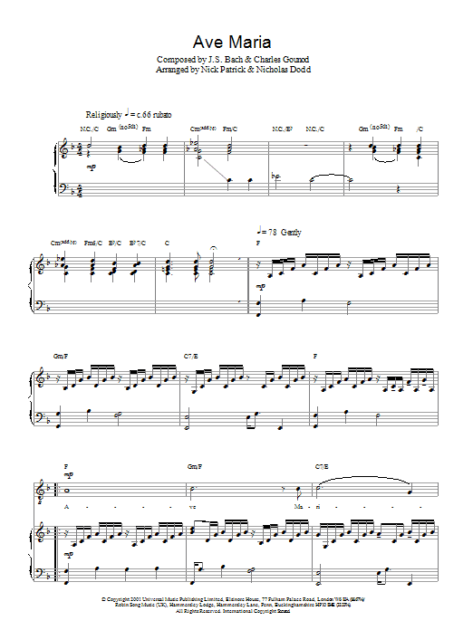 Russell Watson Ave Maria Sheet Music Notes & Chords for Piano, Vocal & Guitar - Download or Print PDF