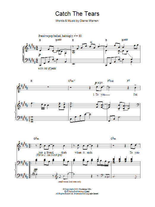 Russell Watson Catch The Tears Sheet Music Notes & Chords for Piano, Vocal & Guitar - Download or Print PDF