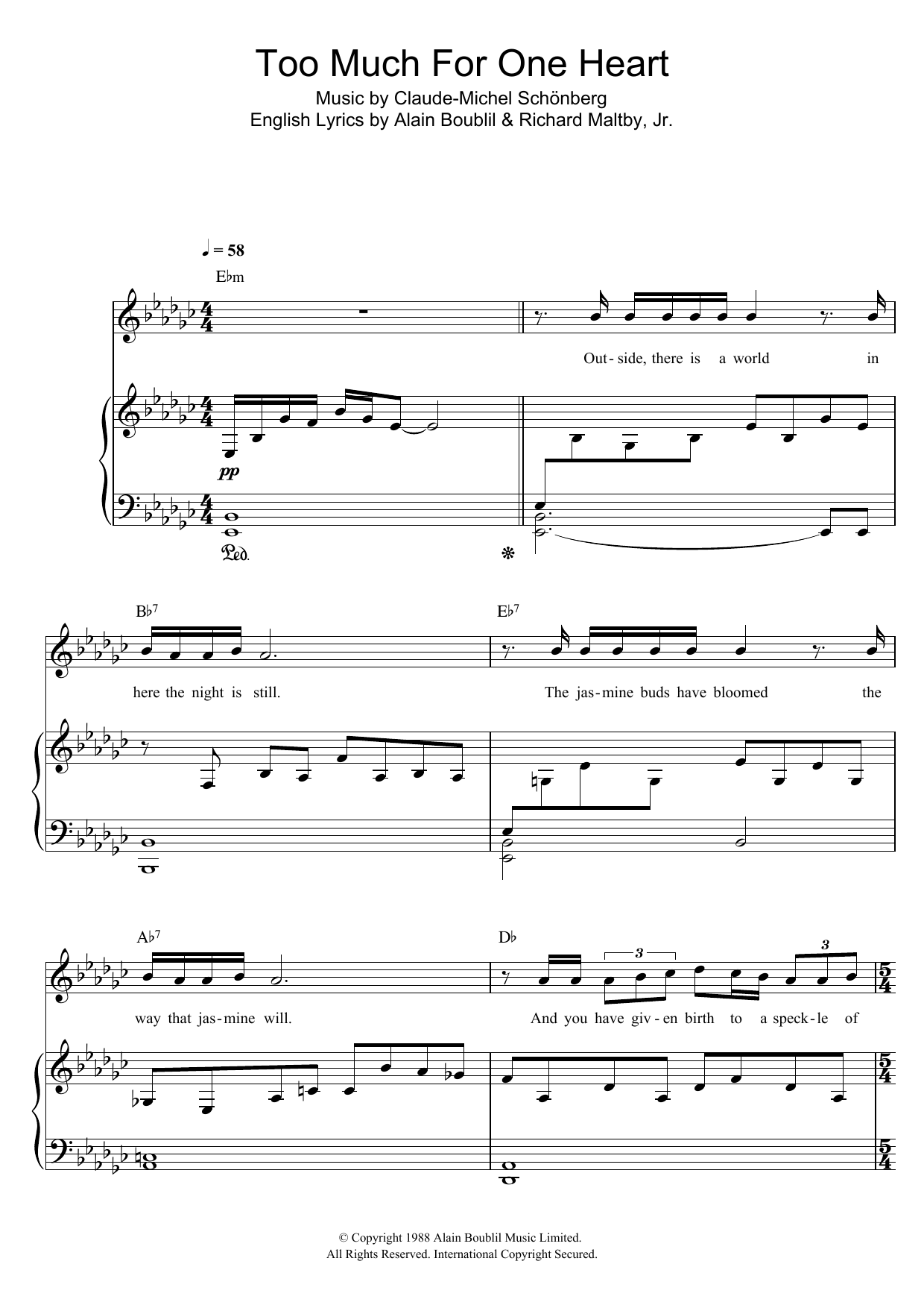 Russell Watson Too Much For One Heart (from Miss Saigon) Sheet Music Notes & Chords for Piano & Vocal - Download or Print PDF