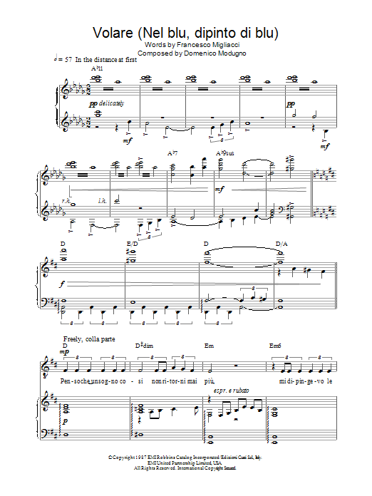 Russell Watson Volare (Nel Blu, Dipinto Di Blu) Sheet Music Notes & Chords for Piano, Vocal & Guitar - Download or Print PDF Russell Watson Volare (Nel Blu, Dipinto Di Blu) Sheet Music Notes & Chords for Piano, Vocal & Guitar - Download or Print PDF