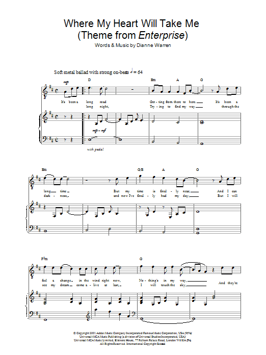 Russell Watson Where My Heart Will Take Me Sheet Music Notes & Chords for Piano, Vocal & Guitar - Download or Print PDF