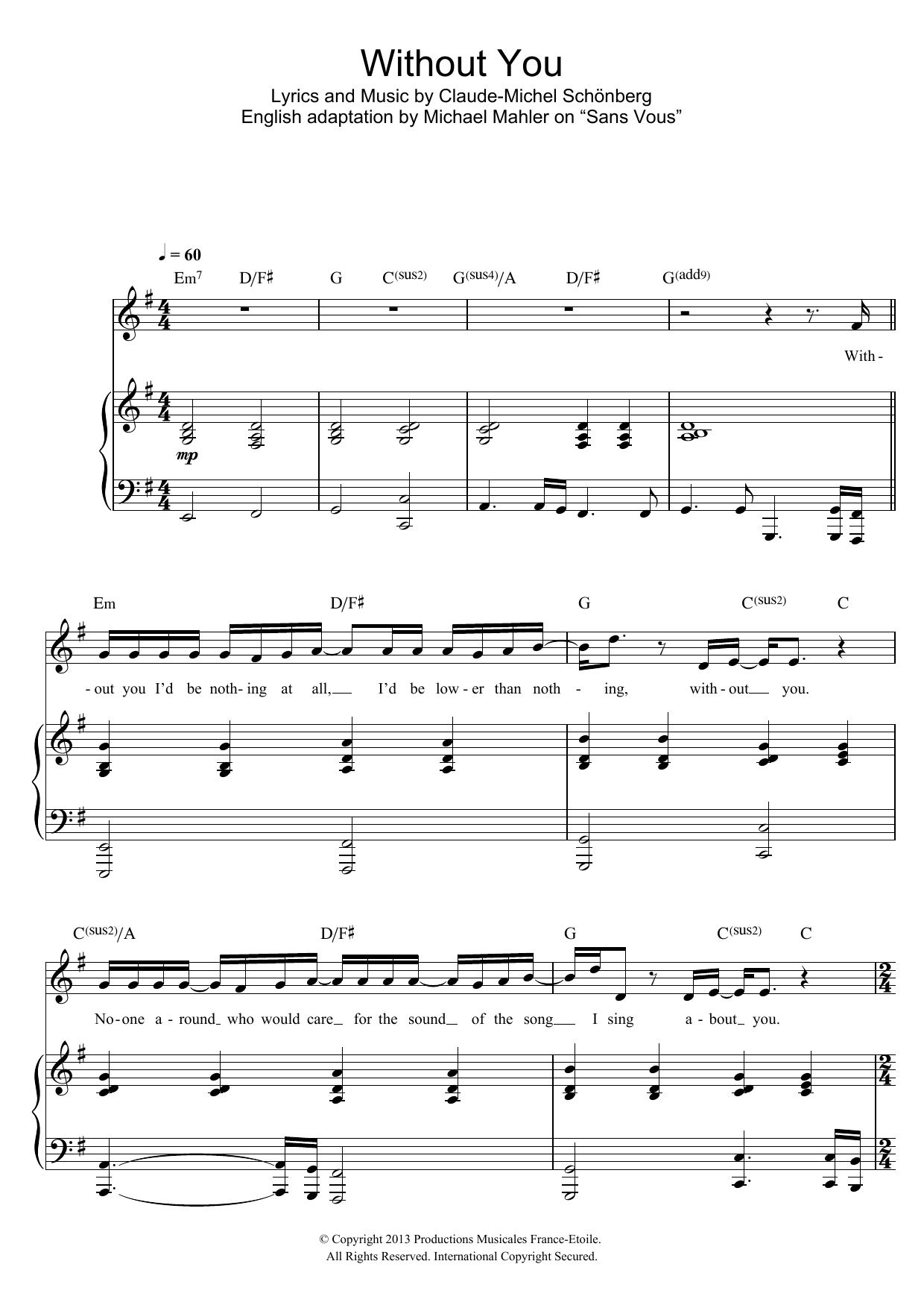 Russell Watson Without You Sheet Music Notes & Chords for Piano & Vocal - Download or Print PDF