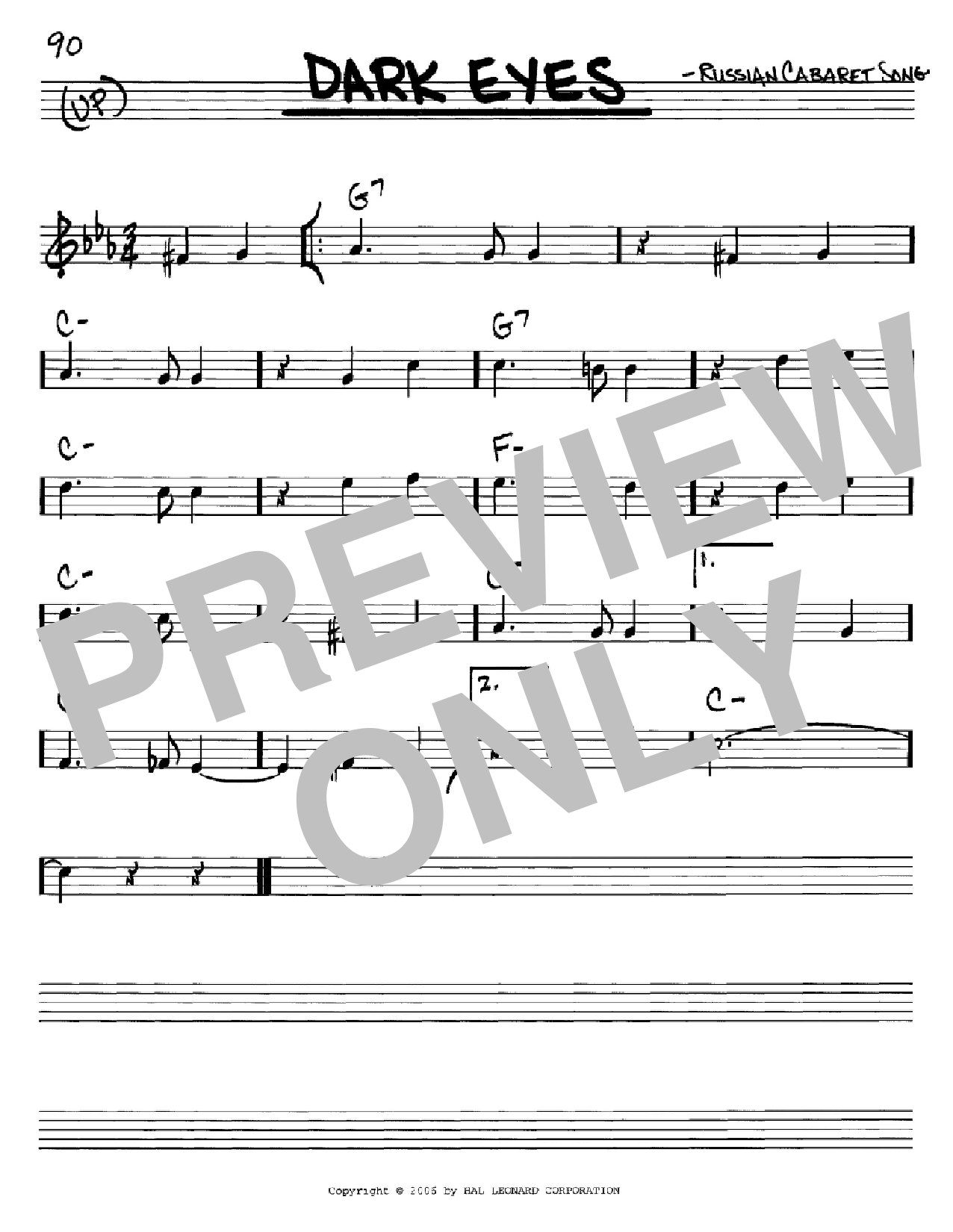 Russian Cabaret Song Dark Eyes Sheet Music Notes & Chords for Real Book - Melody & Chords - C Instruments - Download or Print PDF