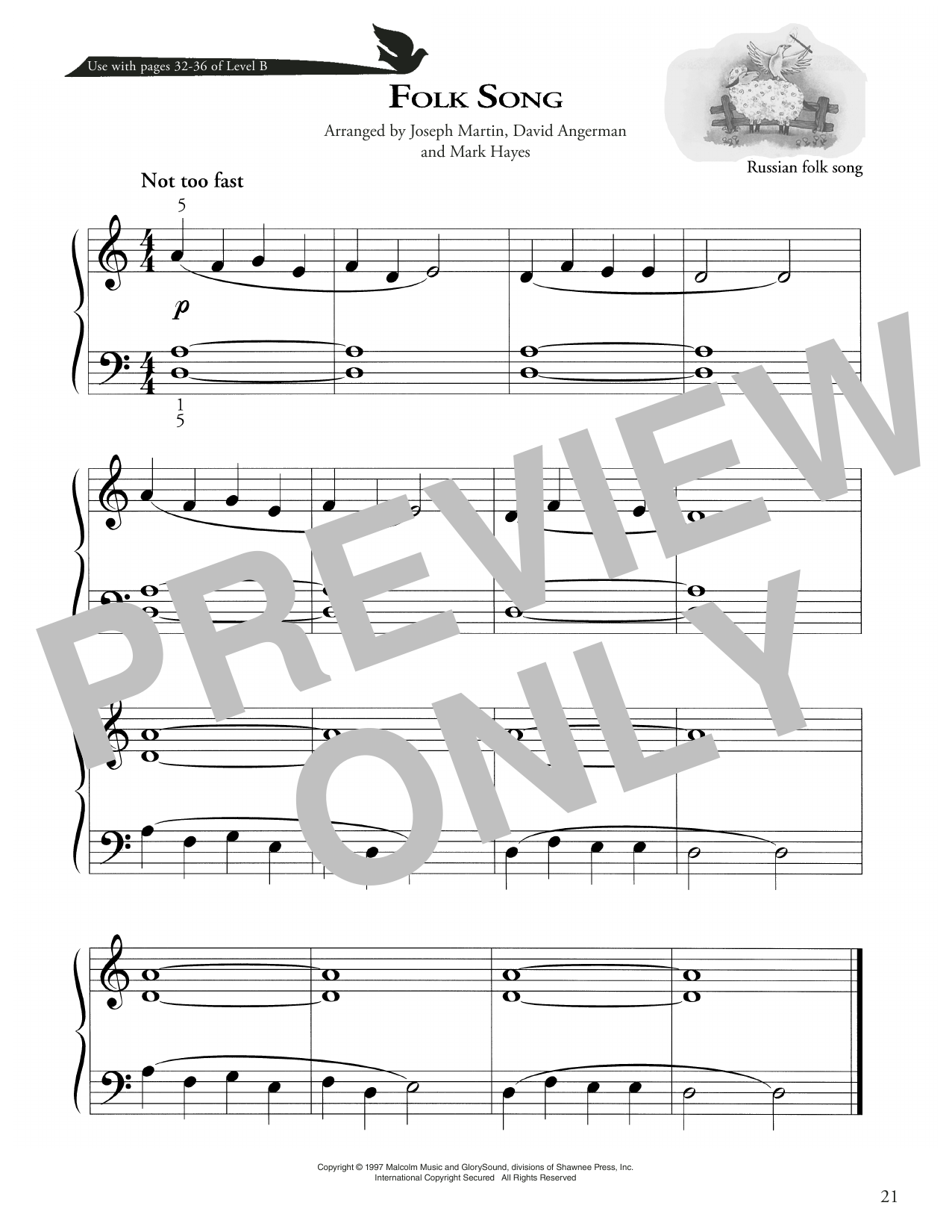 Russian Folk Song Folk Song Sheet Music Notes & Chords for Piano Method - Download or Print PDF