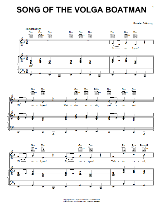 Russian Folk Song Song Of The Volga Boatman Sheet Music Notes & Chords for Melody Line, Lyrics & Chords - Download or Print PDF