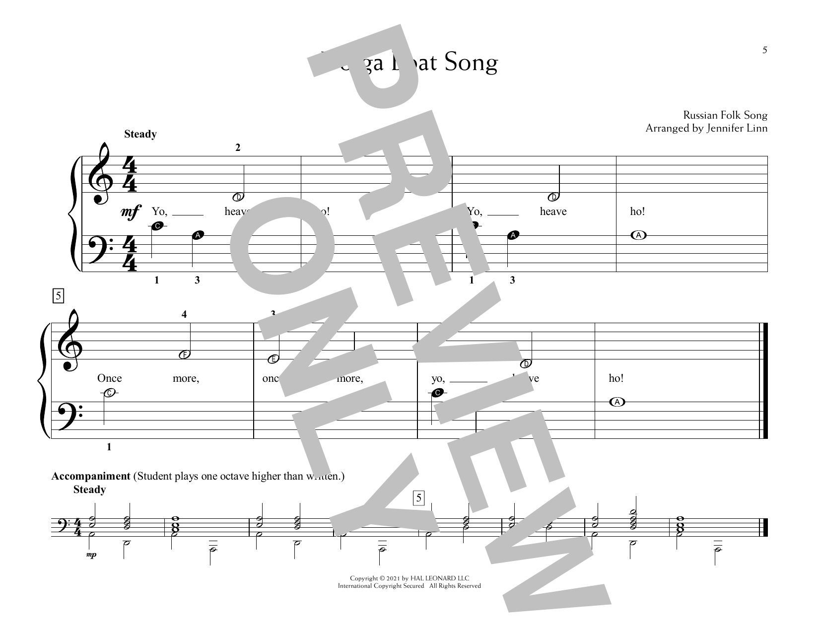 Russian Folk Song Volga Boat Song (arr. Jennifer Linn) Sheet Music Notes & Chords for Educational Piano - Download or Print PDF