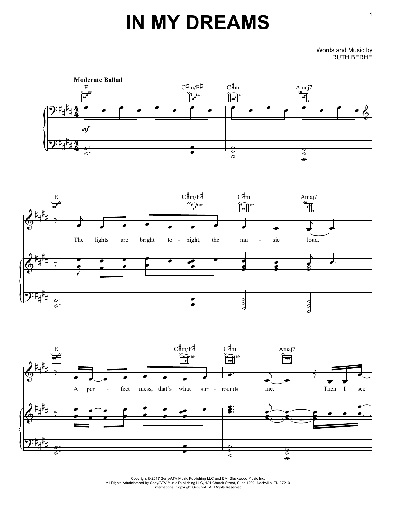 Ruth B In My Dreams Sheet Music Notes & Chords for Piano, Vocal & Guitar (Right-Hand Melody) - Download or Print PDF