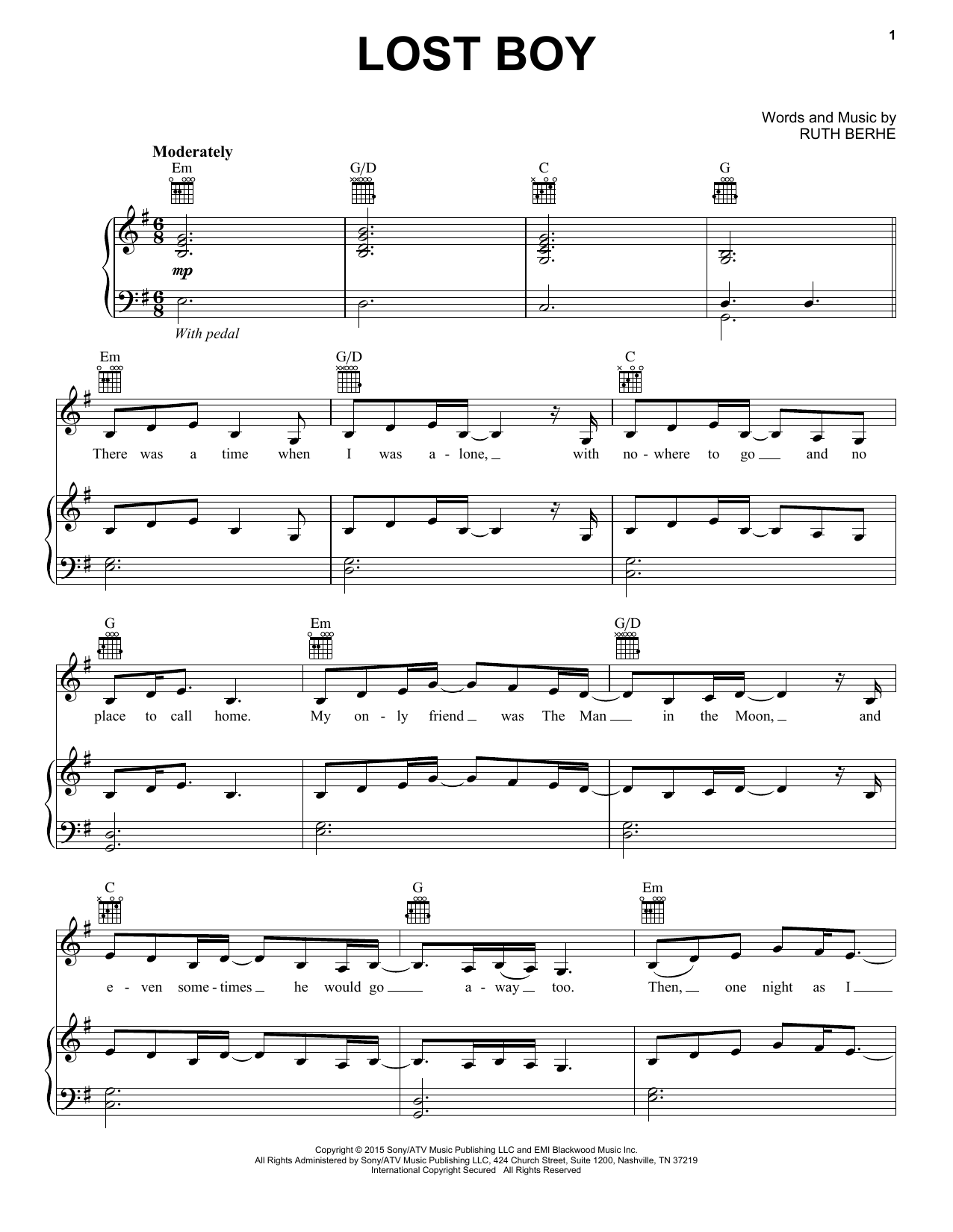 Ruth B Lost Boy Sheet Music Notes & Chords for Lyrics & Chords - Download or Print PDF