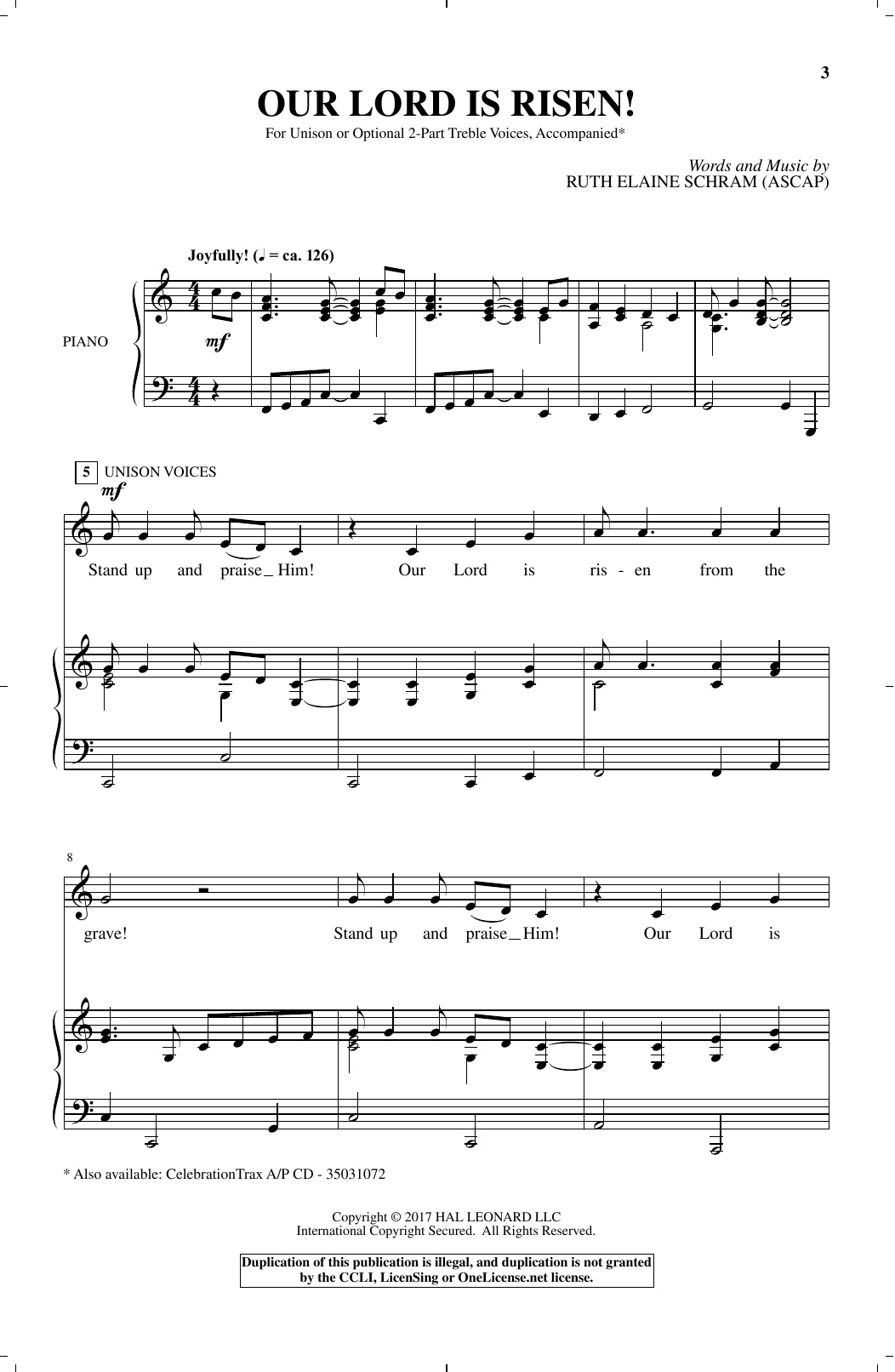 Ruth Elaine Schram Our Lord Is Risen Sheet Music Notes & Chords for Unison Choral - Download or Print PDF