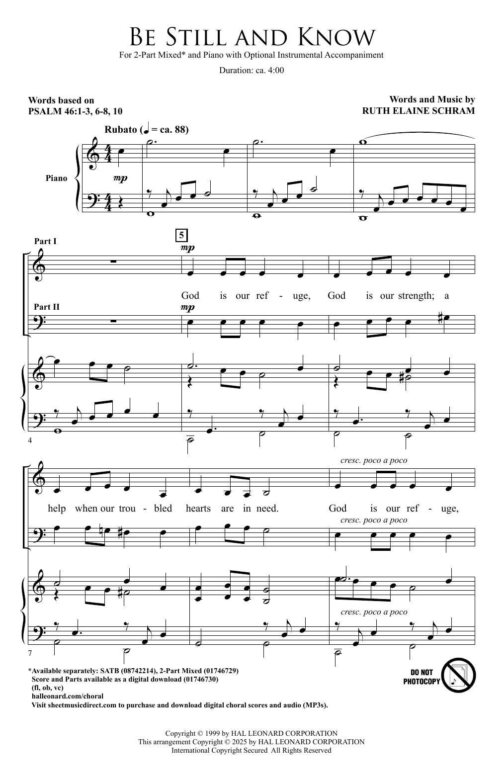Ruth Elaine Schram Be Still And Know Sheet Music Notes & Chords for 2-Part Choir - Download or Print PDF