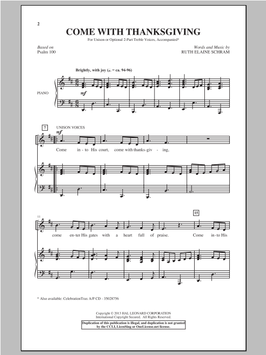 Ruth Elaine Schram Come With Thanksgiving Sheet Music Notes & Chords for Choral - Download or Print PDF