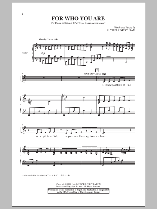Ruth Elaine Schram For Who You Are Sheet Music Notes & Chords for Unison Choral - Download or Print PDF