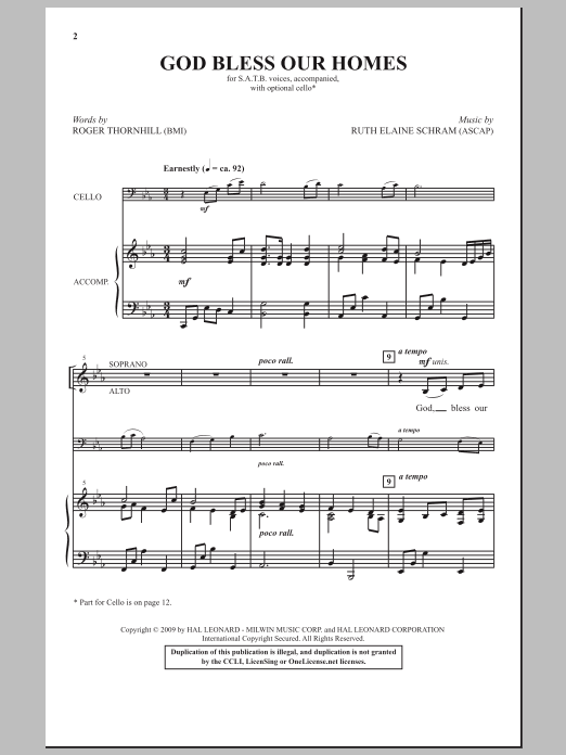 Ruth Elaine Schram God Bless Our Homes Sheet Music Notes & Chords for SATB - Download or Print PDF