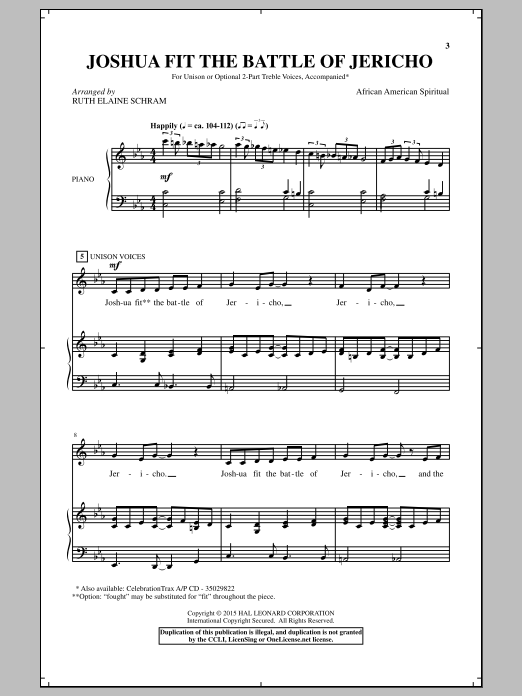 Ruth Elaine Schram Joshua (Fit The Battle Of Jericho) Sheet Music Notes & Chords for Unison Choral - Download or Print PDF