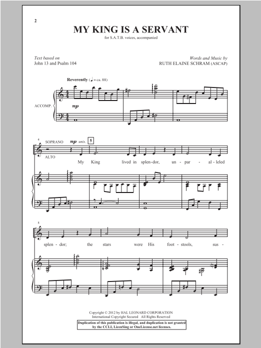 Ruth Elaine Schram My King Is A Servant Sheet Music Notes & Chords for SATB - Download or Print PDF