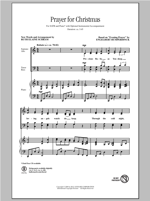 Ruth Elaine Schram Prayer For Christmas Sheet Music Notes & Chords for SATB - Download or Print PDF