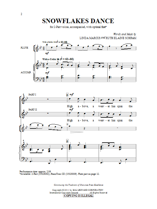 Ruth Elaine Schram Snowflakes Dance Sheet Music Notes & Chords for 2-Part Choir - Download or Print PDF