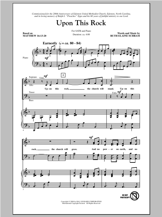 Ruth Elaine Schram Upon This Rock Sheet Music Notes & Chords for SATB - Download or Print PDF