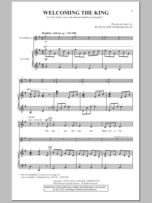 Ruth Elaine Schram Welcoming The King Sheet Music Notes & Chords for 2-Part Choir - Download or Print PDF